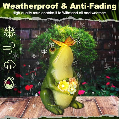 Threehoney Solar Garden Frog Statues with Lights Waterproof Outdoor Frog Decor Outside Garden Decor for Patio Porch Yard, Mother's Day Gardening Gift for Mom, Women Frogs Lovers