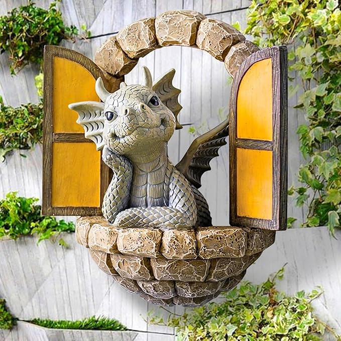 YWHWXB Garden Dragon Resin Sculpture,Lovely Outdoor Sculpture Ornaments,Garden Dragon Decor Statue for Home Patio Courtyard Lawn Decoration