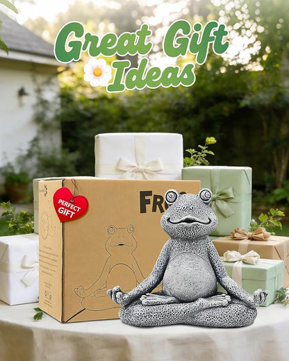 Nacome Meditating Frog Miniature Figurine, Zen Yoga Frog Statue Ornament - Indoor/Outdoor Garden & Home Decoration, 5 inch (Grey)