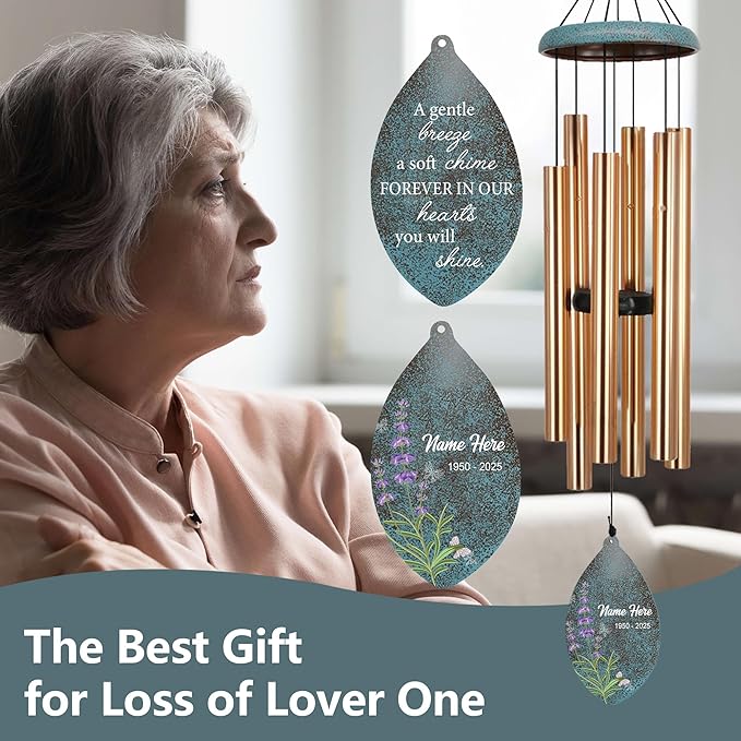 ASTARIN Personalized Sympathy Wind Chimes, Memorial Gifts Wind Chimes, Deep Tone Windchime for Loss of Loved Ones Mom/Dad/Friends, Outdoor Garden Decor