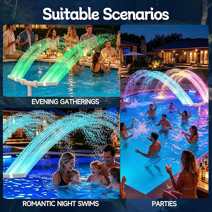 Above Ground Pool Waterfall, Solar Fountain, 11-Color Solar Pool Fountain with Lights, Dual Adjustable Spray, Auto Dusk Sensor, Floating Sprinkler for Inground Spas, Backyard & Outdoor Water Decor