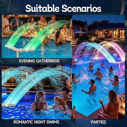 Above Ground Pool Waterfall, Solar Fountain, 11-Color Solar Pool Fountain with Lights, Dual Adjustable Spray, Auto Dusk Sensor, Floating Sprinkler for Inground Spas, Backyard & Outdoor Water Decor