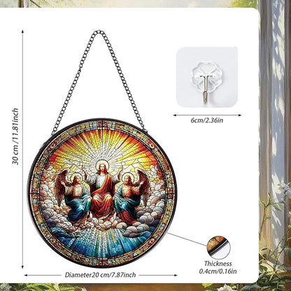 Rngmsi Christmas Jesus Stained Glass Window Hanging, 7.8" Christian Gift Sun Catchers Indoor Window Decor, Suncatchers for Windows Hanging Christmas Religious Catholic Gifts for Women Faith