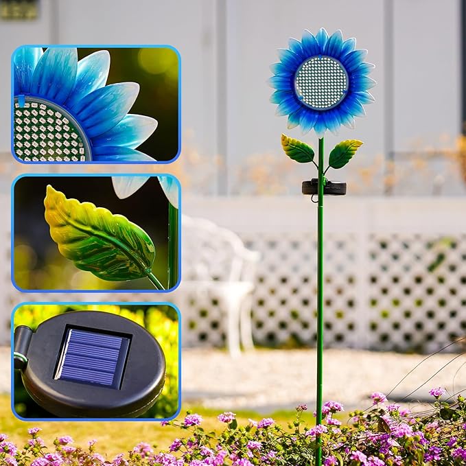 Solar Stake Lights - Blue Sunflower Decorative LED Pathway Lights, Waterproof Outdoor Solar Lights for Yard, Lawn, Patio, Walkway, Unique Birthday Gift, Housewarming Gift for Mom, Grandma, Women