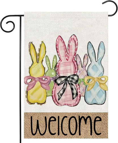 Easter Garden Flag 12x18 Inch Vertical Double Sided, Welcome Easter Bunny Rabbit Yard Flags for Outside Decor, Spring Holiday Outdoor Seasonal Decorations for Home