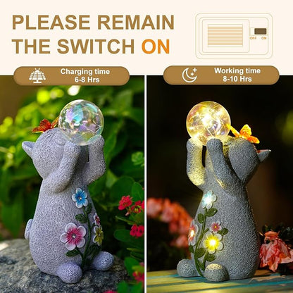 Solar Cat Outdoor Garden Statues : Outside Decor with Lights Clearance for Yard Art Lawn Ornaments Porch Patio Balcony Home House - Birthday Gifts for Grandma Mom Women