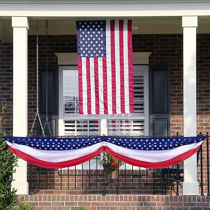 Wehhbtye 2PCS Patriotic Bunting Decorations-8.9x2.5 Feet 4th of july Outdoor Hanging Banner Flag,American Stars and Stripes Independence Day Flag for Memorial Day Porch Labor Day Yard Outside Party