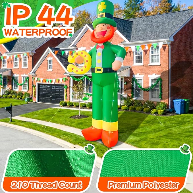 12Ft Giant St Patricks Day Inflatable Leprechaun with Horseshoes St Patricks Blow Up Inflatable Yard Decorations St Patricks Day Blow Up for Outdoor Garden Lawn Party(with Drawstring Bag)