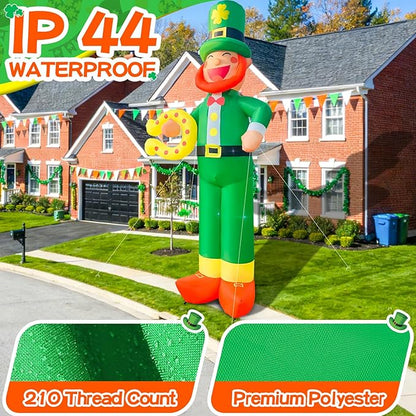 12Ft Giant St Patricks Day Inflatable Leprechaun with Horseshoes St Patricks Blow Up Inflatable Yard Decorations St Patricks Day Blow Up for Outdoor Garden Lawn Party(with Drawstring Bag)