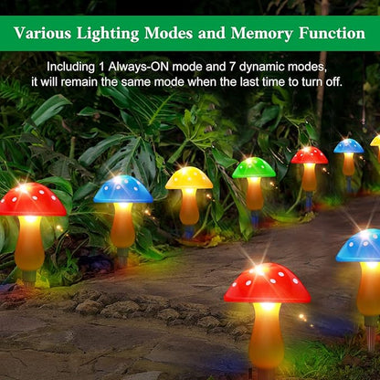 ReyeeInc Solar Garden Decor Lights, Solar Powered Mushroom Outdoor Waterproof Long Lasting Mushrooms Stake Lightings with 8 Lights and 8 Modes for Yard Lawn Flowerbed Pathway Decoration (8 in 1)