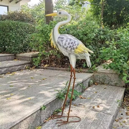Garden Ornament Sculpture - Solar Powered Metal Garden Animal Statues, Hand Painted Solar Metal Heron, Decorative Bird Sculpture, Lawn Decor