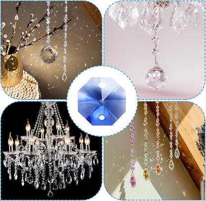 PATIKIL K9 Crystal Octagon Beads 2 Holes Pendants, 60 Pack 14mm Chandelier Prisms Parts Ornaments Hanging Beads for DIY Arts Crafts Decoration, Light Blue