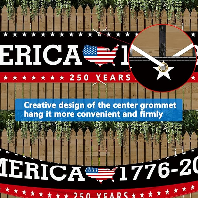 Probsin Large 250 Anniversary USA Banner 120" x 20" America 1776-2026 250 Years of Freedom American Map Black Patriotic Party Supplies Home Decorations for Outdoor, Indoor, Yard, Garden, Porch, Lawn
