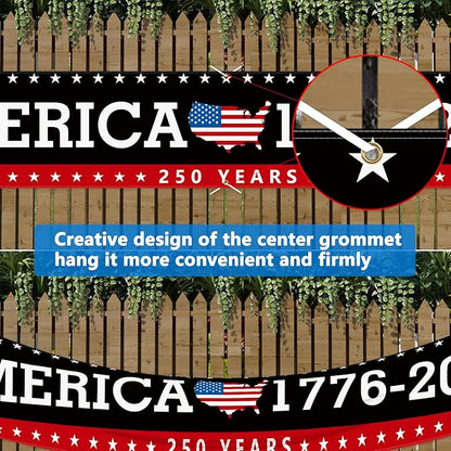 Probsin Large 250 Anniversary USA Banner 120" x 20" America 1776-2026 250 Years of Freedom American Map Black Patriotic Party Supplies Home Decorations for Outdoor, Indoor, Yard, Garden, Porch, Lawn
