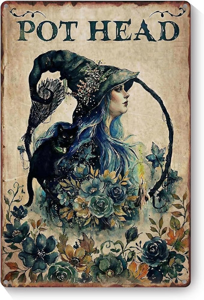 Vintage Metal Garden Sign, Garden Witch Wall Decor, Funny Gardening Gifts for Women, Home Patio Yard Art, 8 x 12 Inches