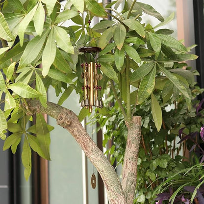 Bwinka Chinese Traditional Retro 4 Tubes 5 Bells Bronze Yard Garden Outdoor Living Wind Chimes 60cm