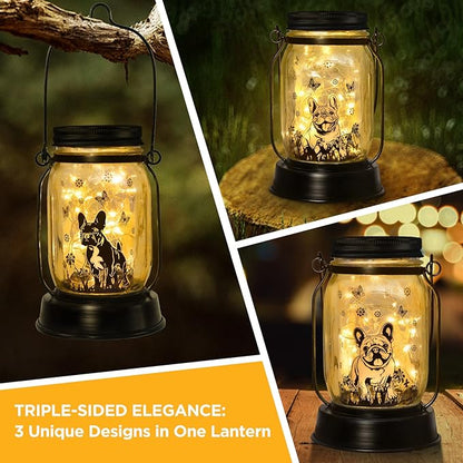 French Bulldog Frenchie Gifts for Women/Men French Bulldog Solar Lanterns Dog Mom Birthday Dog Lovers Lantern Pet loss Pet Memorial Lights Solar Garden Decoration Yard, Patio,Backyard,Porch Torches