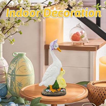 Goose Garden Statue for Outside: 12'' Funny Goose Yard Decorations for Outdoor Lawn Patio Porch Housewarming Birthday Gifts for Women (Mother-Baby Geese)