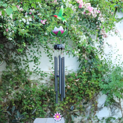 MUMTOP Solar Wind Chimes for Outside - Hummingbird with Lotus Crack Glass Ball Lights Wind Chimes Outdoor Unique, Windchimes Clearance for Garden, Patio,Yard Decor Gift