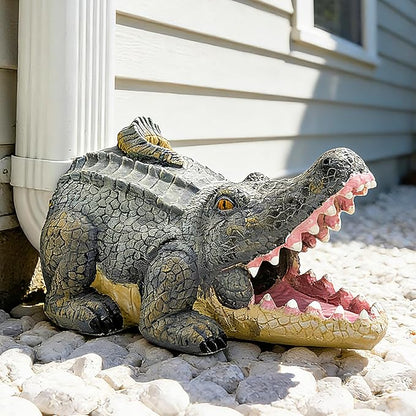 Teaeeno Alligator Decor Statue Gutter Downspout Extension Decorative,Crocodile Gutter Animal Statue Outdoor Decor,3"×4" Rain Gutter Downspout Splash Block,Garden Splash Block Outdoor Sculpture (Green)