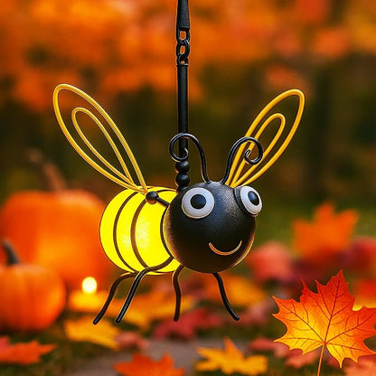 Solar Bee Lights Outdoor – Hanging Metal Bee Lights with Hook, Waterproof Garden Decorations for Yard, Patio & Trees, Winter Holiday Gifts & Outdoor Décor for Women & Kids (Gold-1PC)