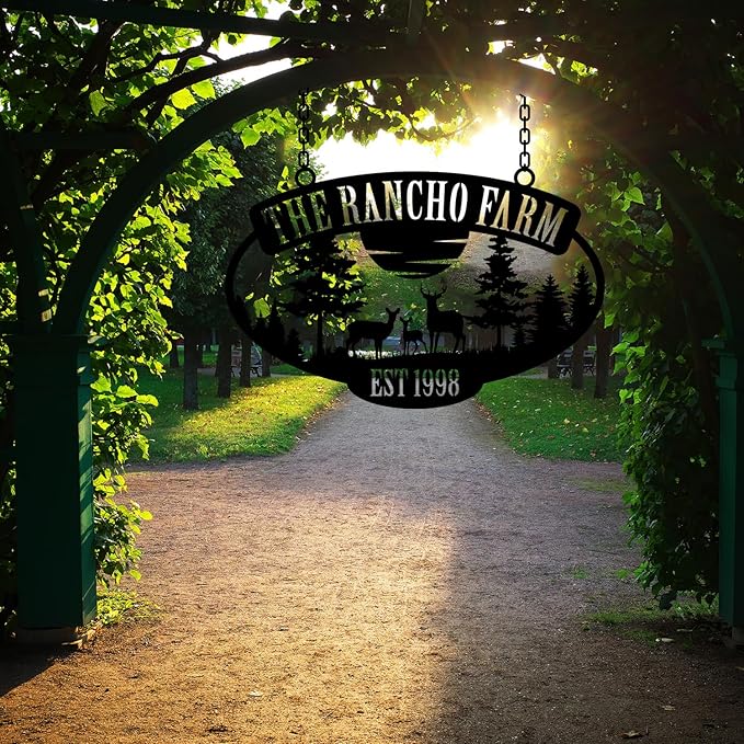 Personalized Metal Farm Sign, Customized Family Name Ranch Sign, Large Last Name Sign for Farmhouse Decoration, Outdoor Farm Wall Art, Welcome Sign, Entrance Gate Sign, Farm Lovers Gift, Garden Decor