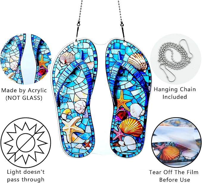 Slippers Shells Starfish Ornaments Colorful Window Hanging Decorations Home Wall Decor for Indoor Outdoor