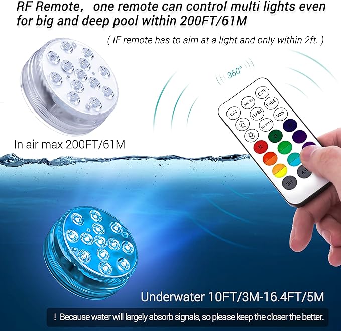 LOFTEK Submersible LED Lights with Remote, 13 LED Pool Lights for Inground Above Ground Pool with Magnets &Suction Cups,16 Color Changing Underwater Light for Pond Battery Operated, 12 Pack