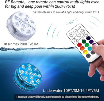 LOFTEK Submersible LED Lights with Remote, 13 LED Pool Lights for Inground Above Ground Pool with Magnets &Suction Cups,16 Color Changing Underwater Light for Pond Battery Operated, 12 Pack