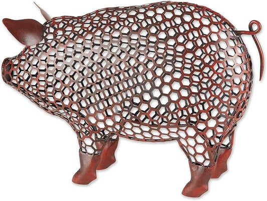 DII Chicken Wire Collection Farm Animal Sculpture, Pig, 13.5x5.5x15.25 inches