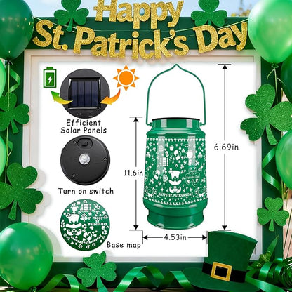 St Patricks Day Decorations Shamrock Solar Lantern Hanging Lights Ornaments Outdoor Waterproof Tree Decor for Garden, Patio, Yard, Lawn Porch, Garland Irish Gifts for Women