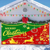 IVN Christmas Garage Door Cover Decoration 13x6ft Snowy Night Trees with Green Red Sleigh Scene Deer Merry Christmas Garage Door Banner Home Door Front Yard Decor for Xmas Eve Holiday Outdoor