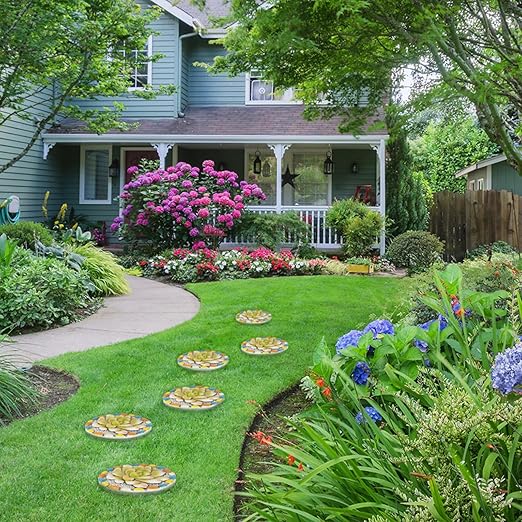 Succulent Pattern Cement Stepping Stones Outdoor - Stepping Stones Pavers for Outside Walkway Stones Multicolored Outdoor Decorative Stone for Garden 0.75 * 10 * 10 Inch
