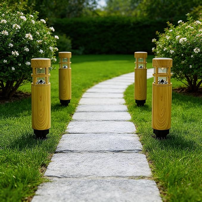 Solar Pathway Lights, 4 Pack LED Solar Lights Outdoor Waterproof, Wood-grain Color Style, Warm Yellow Light Auto On/Off, Solar Pathway Lights for Your Garden, Landscape, Path, Yard, Walkway Decor