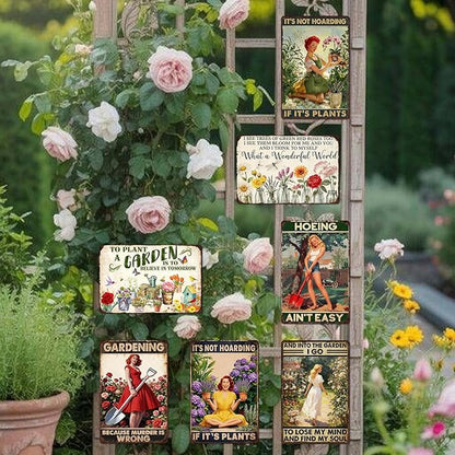 5 Pack Funny Garden Metal Signs Decorative Outdoor Greenhouse Decorations Gardening Decor For Women Yard Tin Signs Green House Accessories For Outside Garden Sign Bulk Unique Gardening Gifts 8x12 Inch