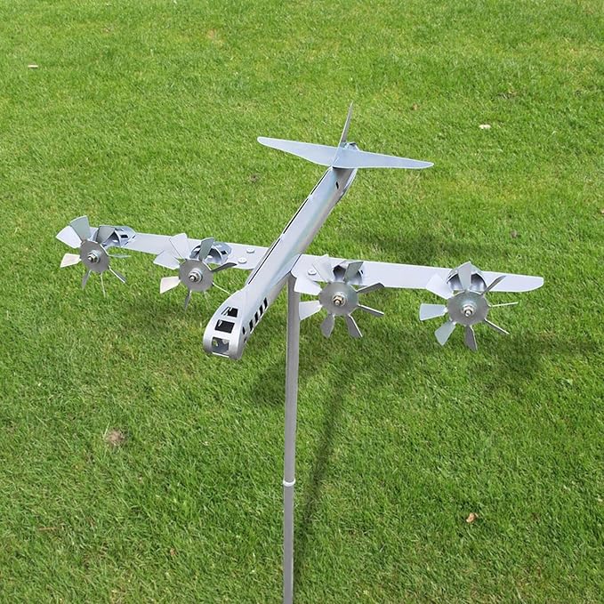Wind Spinner Statue Aircraft Windmill Airplane Model with Metal Stake Decorative Figurine Iron Art Sculpture for Lawn