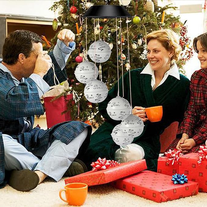 Christmas Solar Wind Chimes for Outside, Color Changing Ball Christmas Decorations Wind Chimes Outdoor Solar Hanging Lights for Garden Yard Patio Party, New Year Birthday Gifts for Mom Women Grandma