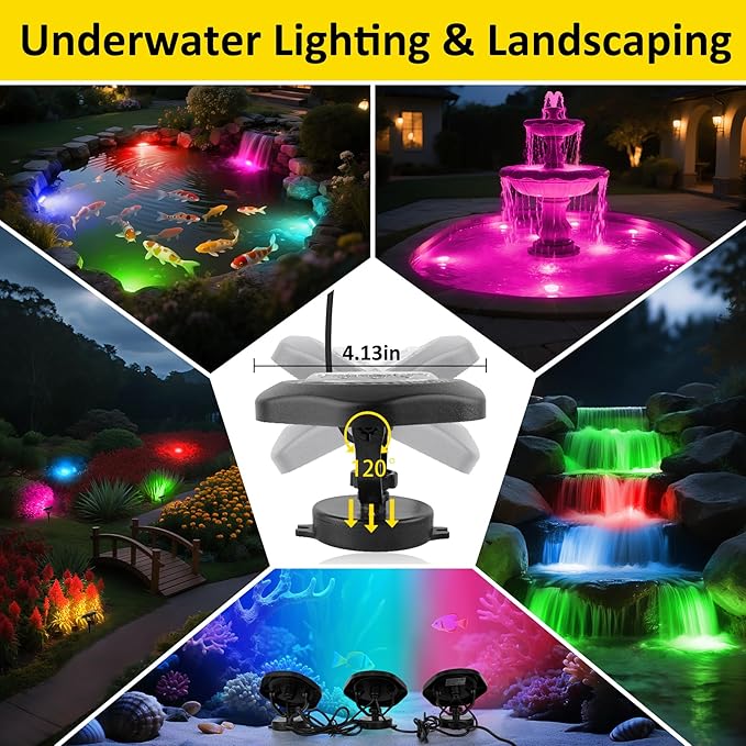 T-SUN Pond Lights LED Underwater – IP68 Waterproof Smart App & Remote Submersible Fountain Lights with 16 Million Colors Dimmable Timer for Outdoor Koi Pond Garden Waterfall Aquarium(Set of 8)