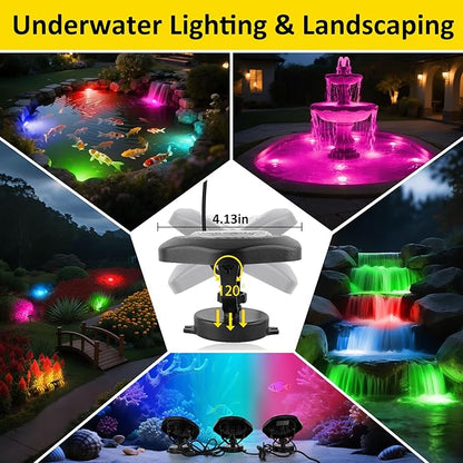 T-SUN Color Changing Submersible Pond Lights with APP and Remote Control, IP68 Waterproof Dimmable Timer Fountain Lights led Underwater for Koi Fish Tank Aquascape Waterfall Landscape(Set of 3)