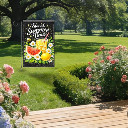 Nuxovilar Summer Garden Flag Sweet Summer Time Lemon Drink Watermelon Pattern Polyester 12x18 Inches Garden Flags for Outside Floral Decor Yard Porch Lawn