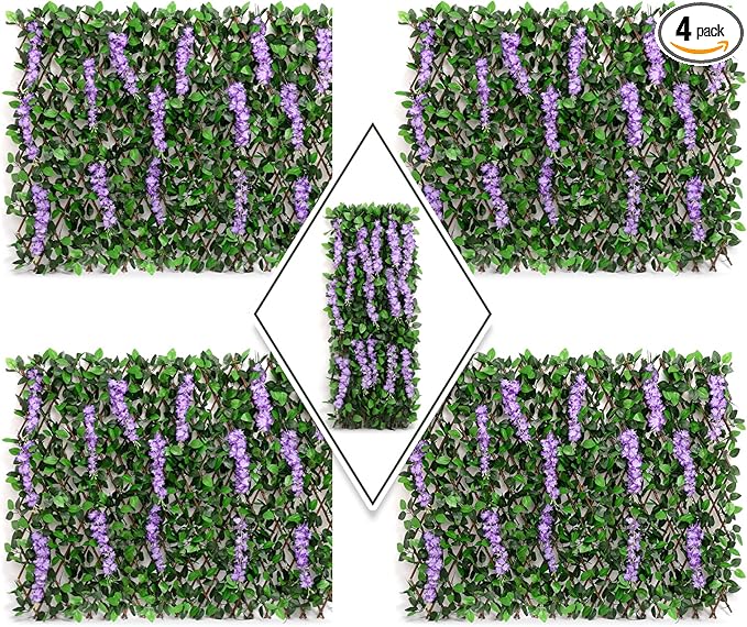 DOEWORKS Expandable Fence Privacy Screen for Balcony Patio Outdoor, 4PCS Faux Ivy Fencing Panel for Backdrop Garden Backyard Home Decorations