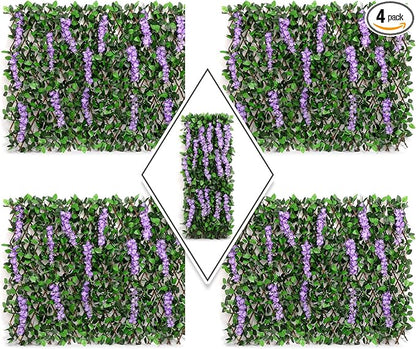 DOEWORKS Expandable Fence Privacy Screen for Balcony Patio Outdoor, 4PCS Faux Ivy Fencing Panel for Backdrop Garden Backyard Home Decorations