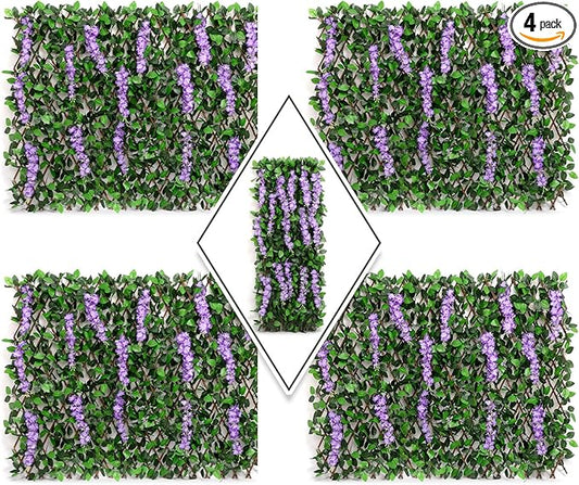 DOEWORKS Expandable Fence Privacy Screen for Balcony Patio Outdoor, 4PCS Faux Ivy Fencing Panel for Backdrop Garden Backyard Home Decorations
