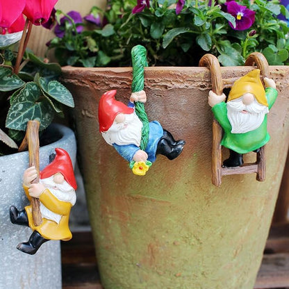 Set of 3 Cartoon Dwarf Pot Hangers - Climbing Ladder Figurines, Garden Patio Balcony Wall Decor, Hanging Ornaments for Flower Pot Edges, Perfect Festive & Special Occasion Gift
