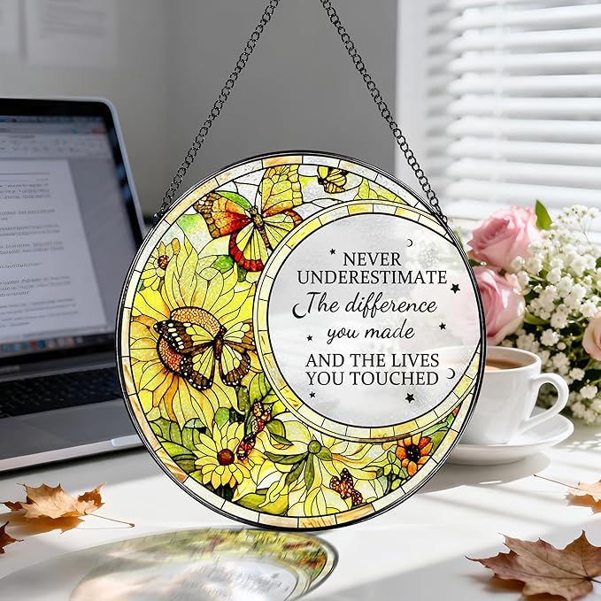 Thank You Gifts, Stained Glass Suncatcher Ornament, Window Hanging, Going Away/Goodbye, Appreciation, Retirement Gifts for Women, Men, Coworker, Boss, Friend | Retirement Party Decorations - Style D