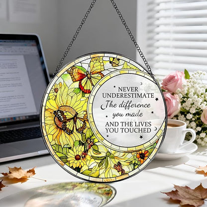 Thank You Gifts, Stained Glass Suncatcher Ornament, Window Hanging, Going Away/Goodbye, Appreciation, Retirement Gifts for Women, Men, Coworker, Boss, Friend | Retirement Party Decorations - Style D