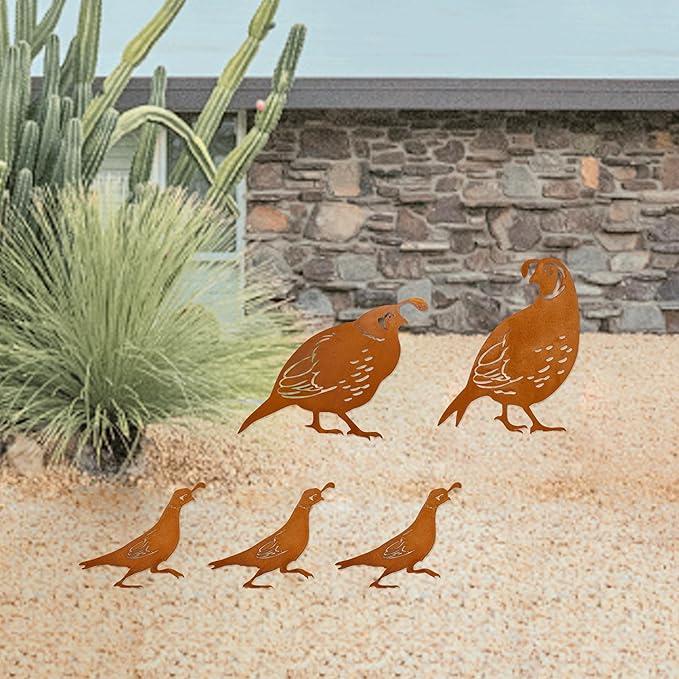 Quail Metal Decor Garden Stakes - Southwestern Desert Decor for Outdoor Yard Art and Quail Accessories