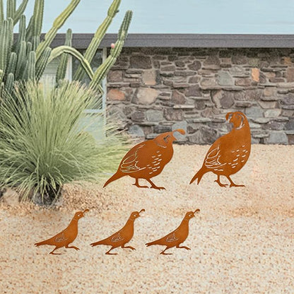 Quail Metal Decor Garden Stakes - Southwestern Desert Decor for Outdoor Yard Art and Quail Accessories