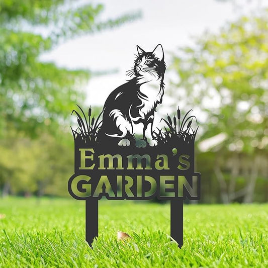 Personalized Cute Cat Kitten Metal Garden Sign,Custom Yard Sign With Stake,Outdoor Garden Décor,Pet Cat Lawn Garden Decorated Statue,Cat Sympathy Yard Metal Sign,Cat Lover Gifts Kailyard Plaque.