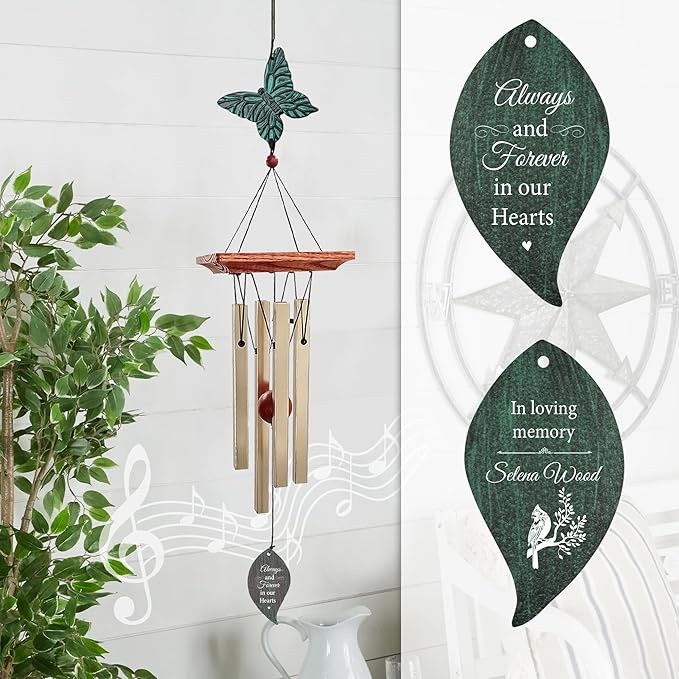 ASTARIN Cardinal Memorial Wind Chimes, Personalized 26" Small Metal Symphthy Wind Chime, Bereavement Gift for Loss of Loved One Father Mother, Dragonflie Damselflie Decor for Outside Patio Garden